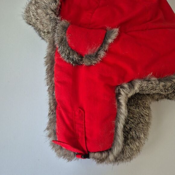 Mab Bomber Red Rabbit Fur Trim Ear Flap Warm Winter Trapper Hat Unisex XL - Picture 5 of 12
